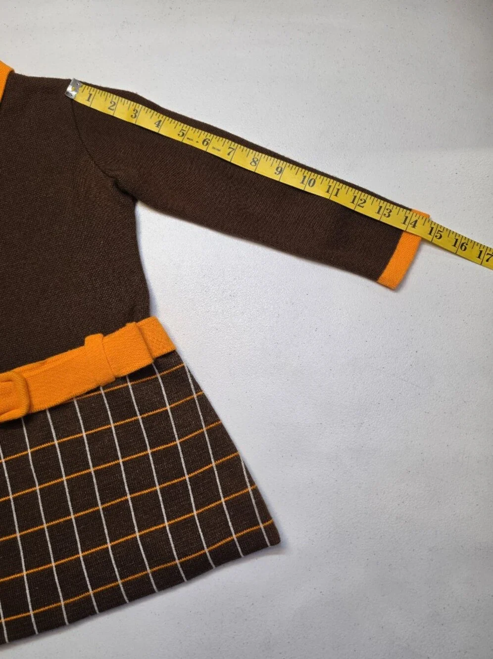 Piccolino 60s 70s Italian MOD Mini Dress Girls 4 Brown Orange Belted Vintage